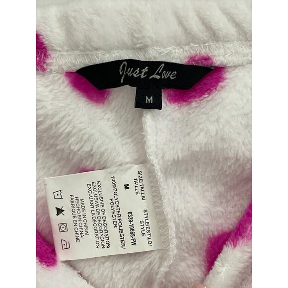 Just Love Pajama Pants Medium White Pink Hearts Elastic Waist No String Cozy - Picture 3 of 4